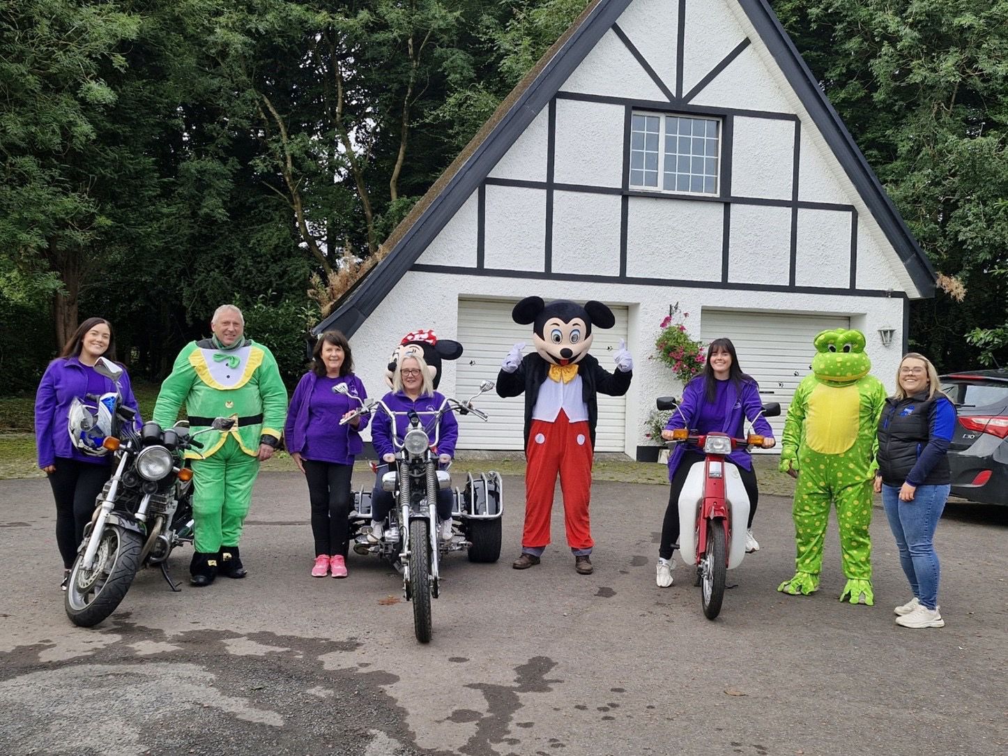Fancy dress motorcycle fundraiser with volunteers in costumes for the Niamh Louise Foundation